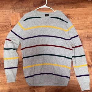 J. Crew Cashmere Gray Sweater with Multicolor Stripes